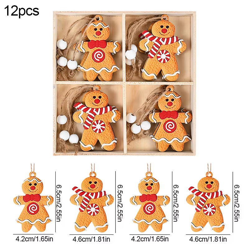 Christmas Wooden Pendants Gingerbread Man Gnomes Xmas Tree Hanging Oranment 2024 Noel Navidad Decorations for Home New Year Gift