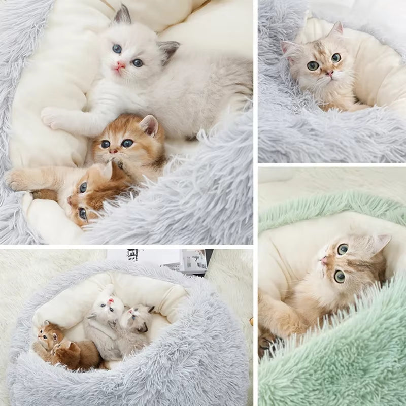 Nest Cat Bed round Cat Cushion Cat House 2 in 1 Winter Plush Pet Warm Cats Basket Pet Sleep Bag Kitten Nest Kennel for Small Dog Cats