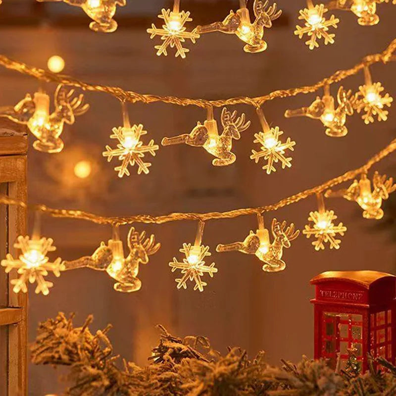 Christmas Tree Snowflake LED String Lights Banner Christmas Decoration 2024 for Home Navidad Xmas Tree Decor Fairy Light Pendant