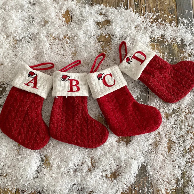 Christmas Alphabet Knitting Socks Christmas Tree Ornaments Christmas Decorations for Home 2024 Noel New Year 2025 Xmas Gift