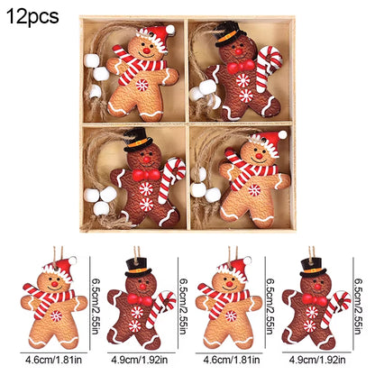 Christmas Wooden Pendants Gingerbread Man Gnomes Xmas Tree Hanging Oranment 2024 Noel Navidad Decorations for Home New Year Gift