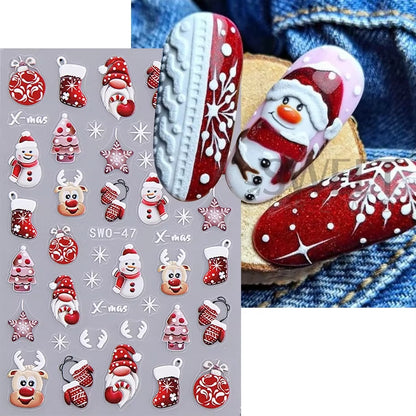 Christmas Cartoon Nail Stickers Santa Claus Snowman Gloves Self Adhesive Sliders Nail Decals Snowflake Manicure Art Decoration