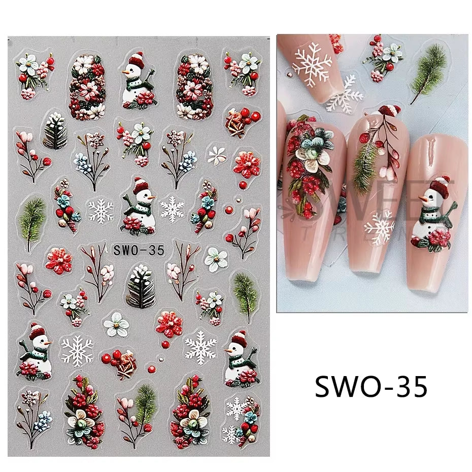 Christmas Cartoon Nail Stickers Santa Claus Snowman Gloves Self Adhesive Sliders Nail Decals Snowflake Manicure Art Decoration