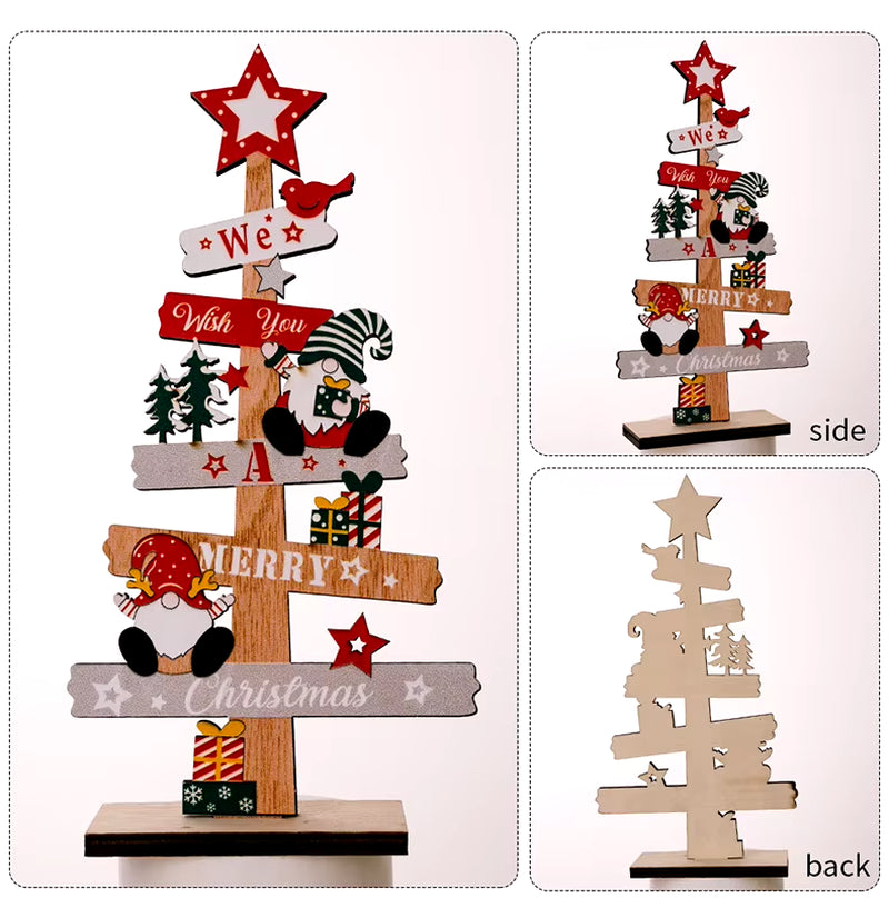 Desktop Christmas Tree Santa Claus DIY Decoration Wooden Christmas Signs Plaque 2024 New Years Party Gifts Xmas Decoration