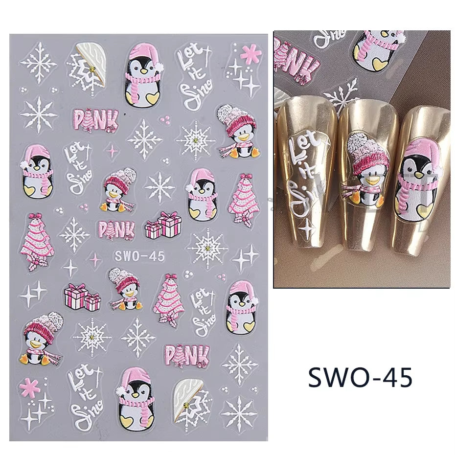 Christmas Cartoon Nail Stickers Santa Claus Snowman Gloves Self Adhesive Sliders Nail Decals Snowflake Manicure Art Decoration