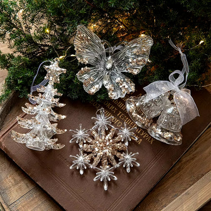 Acrylic Crystal Christmas Tree Ornaments Hanging Pendant Snowflake Icicle Ornaments 2024 Christmas Home Decoration Xmas Gifts