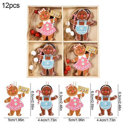 Christmas Wooden Pendants Gingerbread Man Gnomes Xmas Tree Hanging Oranment 2024 Noel Navidad Decorations for Home New Year Gift