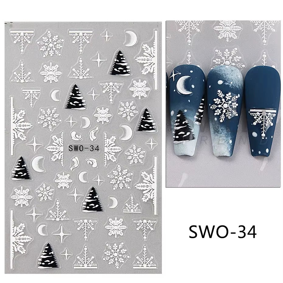 Christmas Cartoon Nail Stickers Santa Claus Snowman Gloves Self Adhesive Sliders Nail Decals Snowflake Manicure Art Decoration