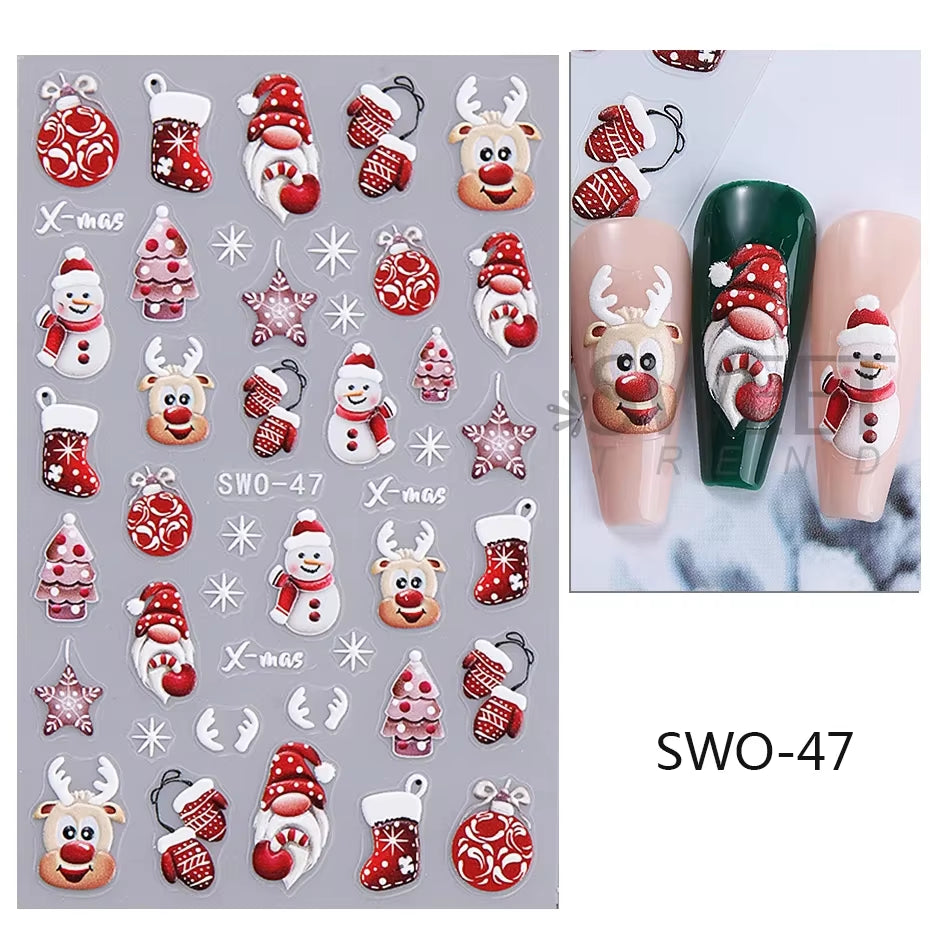 Christmas Cartoon Nail Stickers Santa Claus Snowman Gloves Self Adhesive Sliders Nail Decals Snowflake Manicure Art Decoration