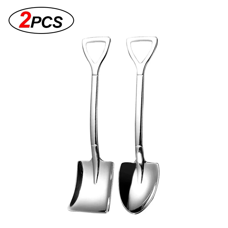 10/2Pcs Stainless Steel Shovel Spoon Gold Silver Coffee Spoons Ice Cream Dessert Scoops Teaspoon Kitchen Tableware Cutlery Set