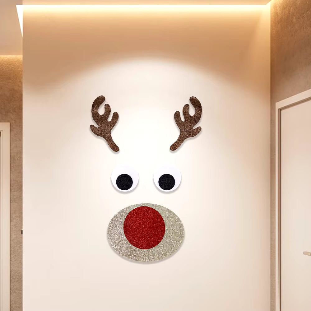 Christmas Door Window Stickers Felt Cloth Cartoon Snowman Santa Claus Elk Wall Sticker for Winter Xmas Noel New Year Decor Decal