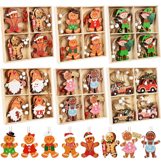 Christmas Wooden Pendants Gingerbread Man Gnomes Xmas Tree Hanging Oranment 2024 Noel Navidad Decorations for Home New Year Gift