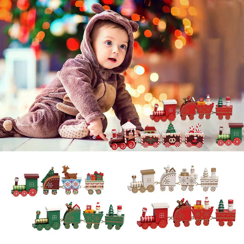 Christmas Wooden Train Merry Christmas Ornaments Christmas Decorations for Home 2024 Xmas Tree Decor Noel Navidad New Year Gifts