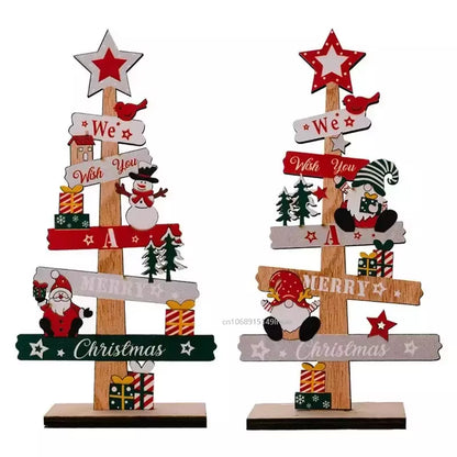 Desktop Christmas Tree Santa Claus DIY Decoration Wooden Christmas Signs Plaque 2024 New Years Party Gifts Xmas Decoration