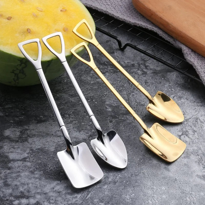 10/2Pcs Stainless Steel Shovel Spoon Gold Silver Coffee Spoons Ice Cream Dessert Scoops Teaspoon Kitchen Tableware Cutlery Set