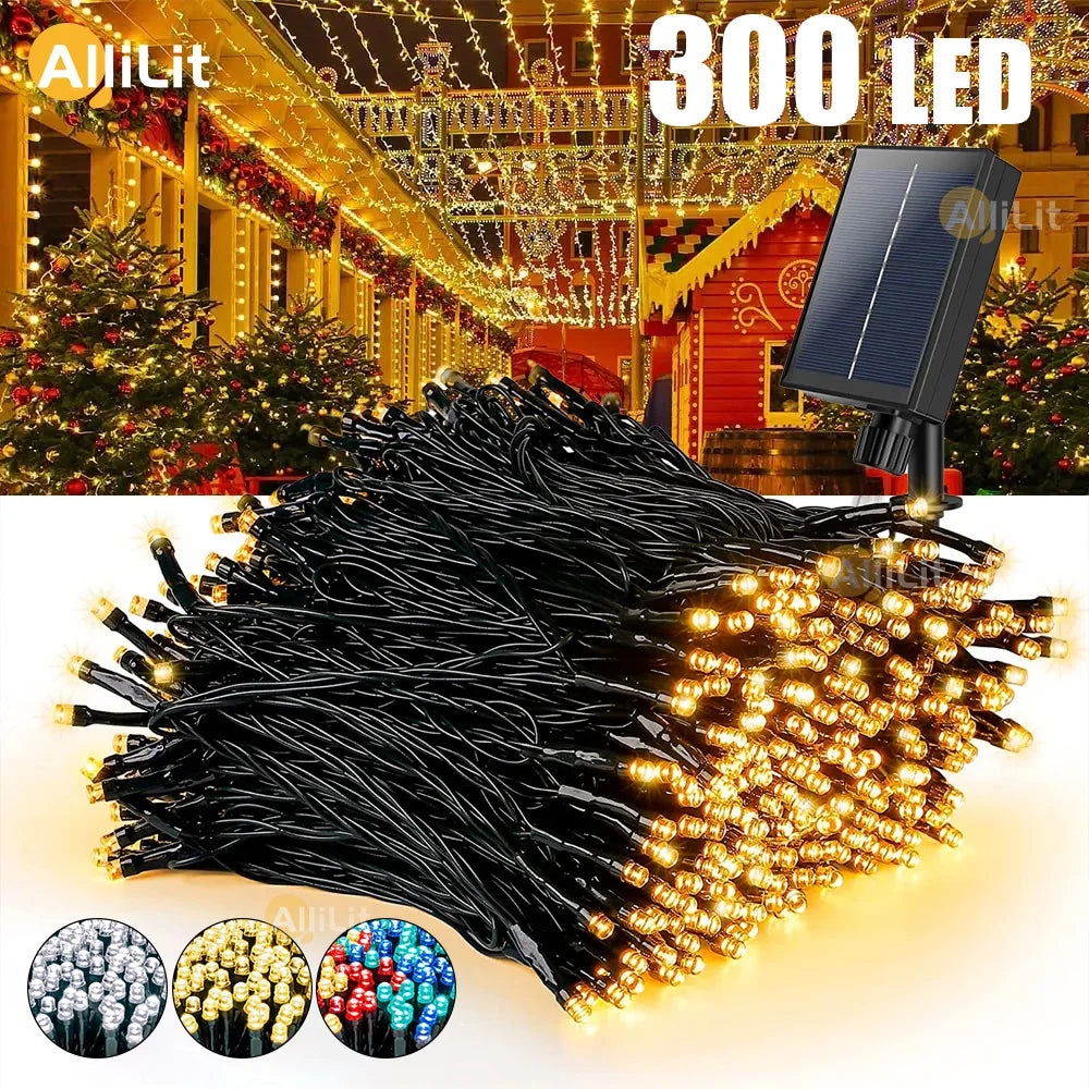 300LED Solar String Light Fairy Outdoor Garden Waterproof Lamp 2024 Christmas Garland Xmas Holiday Party Home Decoration