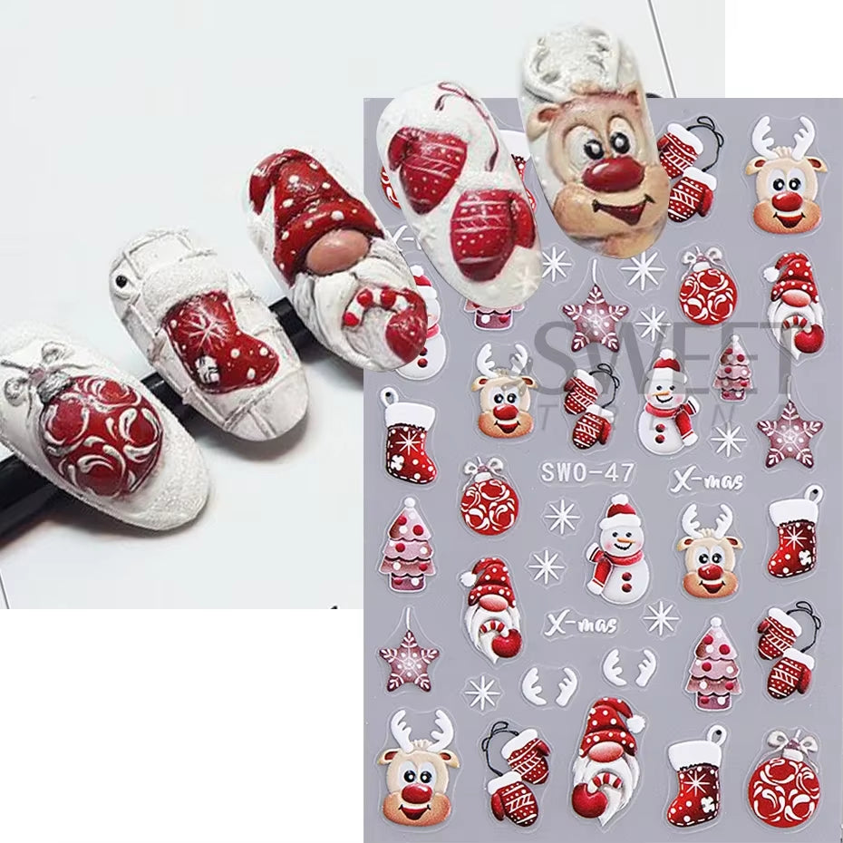 Christmas Cartoon Nail Stickers Santa Claus Snowman Gloves Self Adhesive Sliders Nail Decals Snowflake Manicure Art Decoration