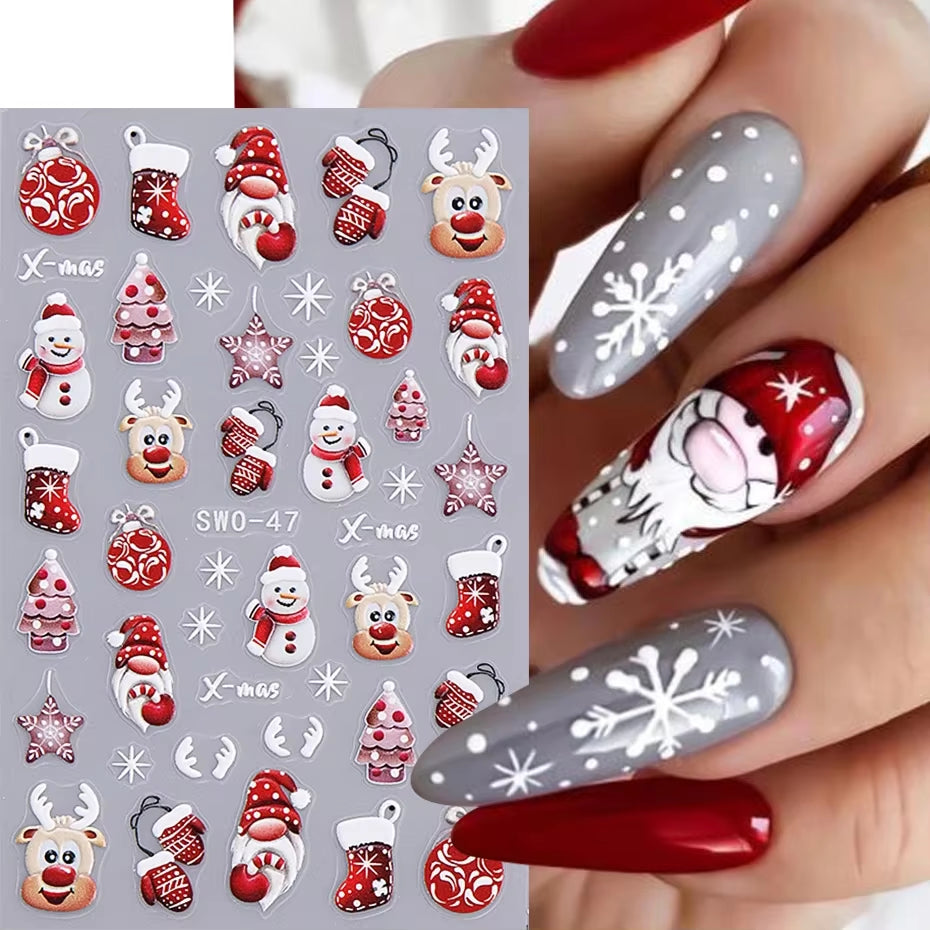 Christmas Cartoon Nail Stickers Santa Claus Snowman Gloves Self Adhesive Sliders Nail Decals Snowflake Manicure Art Decoration