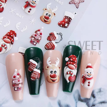 Christmas Cartoon Nail Stickers Santa Claus Snowman Gloves Self Adhesive Sliders Nail Decals Snowflake Manicure Art Decoration