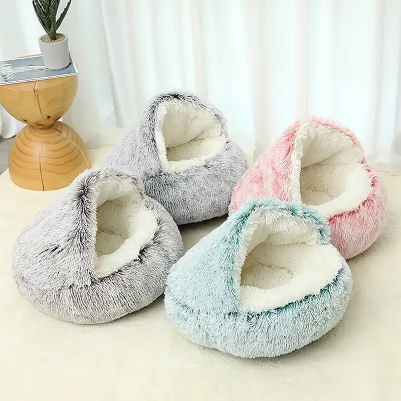 Nest Cat Bed round Cat Cushion Cat House 2 in 1 Winter Plush Pet Warm Cats Basket Pet Sleep Bag Kitten Nest Kennel for Small Dog Cats