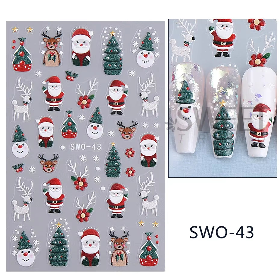 Christmas Cartoon Nail Stickers Santa Claus Snowman Gloves Self Adhesive Sliders Nail Decals Snowflake Manicure Art Decoration