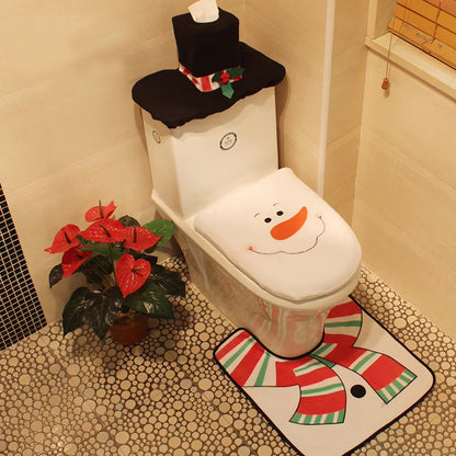 New Cute Christmas Toilet Seat Covers Creative Santa Claus Bathroom Mat Xmas Supplies for Home New Year Navidad Gift Decor 2024