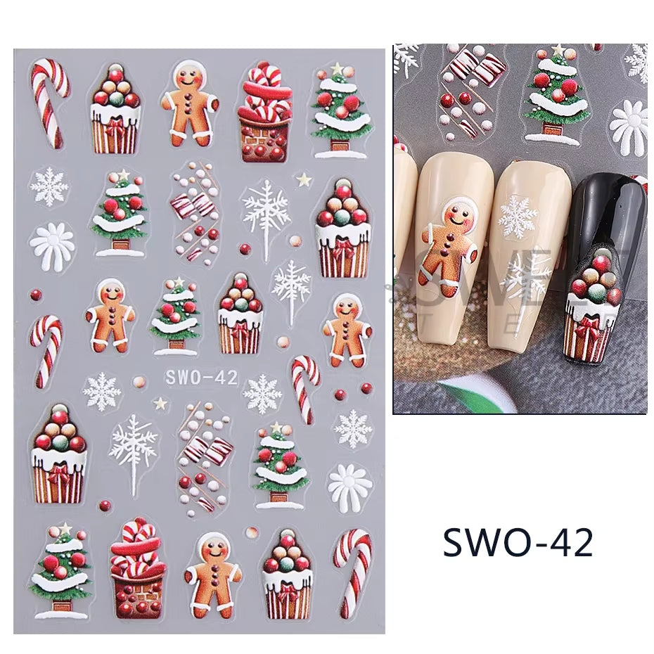 Christmas Cartoon Nail Stickers Santa Claus Snowman Gloves Self Adhesive Sliders Nail Decals Snowflake Manicure Art Decoration