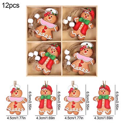 Christmas Wooden Pendants Gingerbread Man Gnomes Xmas Tree Hanging Oranment 2024 Noel Navidad Decorations for Home New Year Gift