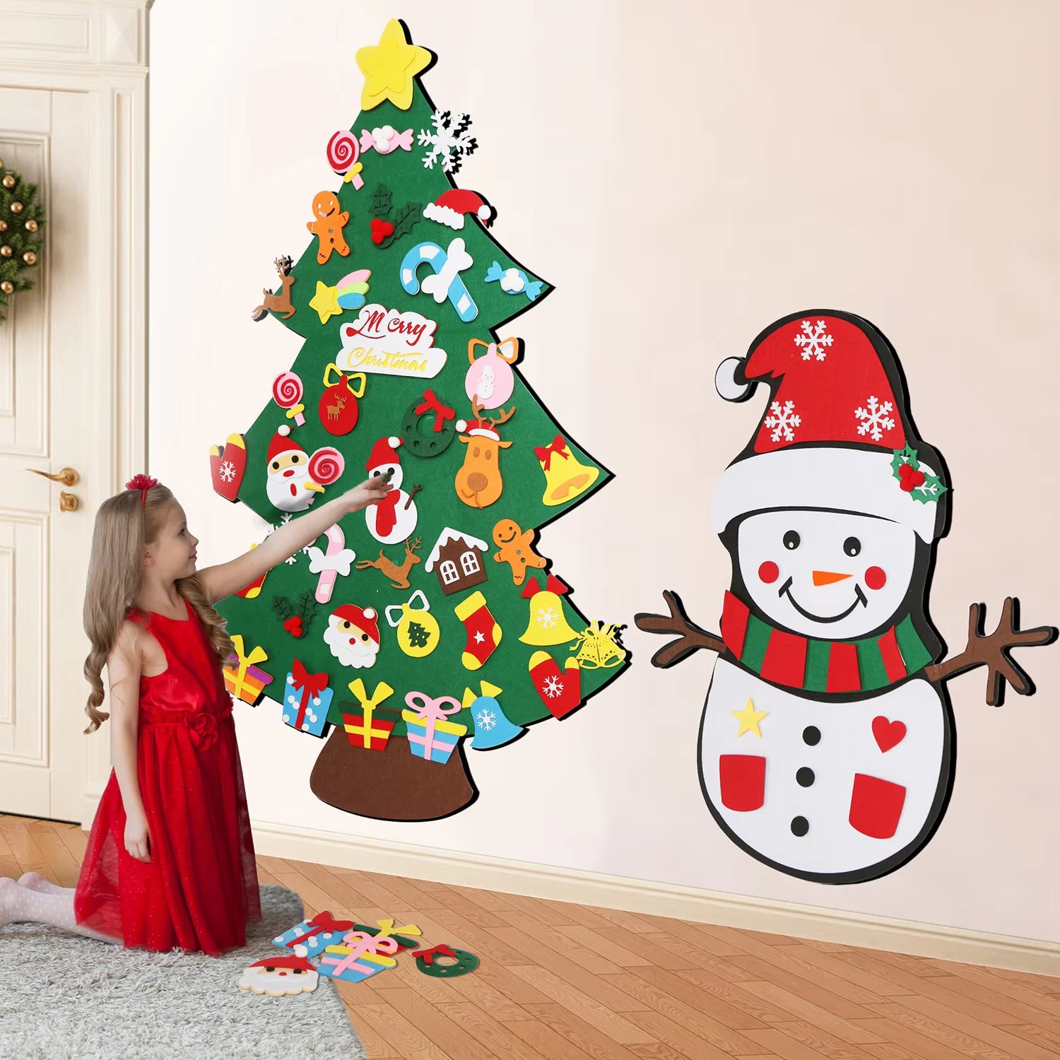 DIY Felt Christmas Tree Montessori Busy Board Xmas Door Wall Decorations Wall Hanging Ornaments for Kids New Year Gifts