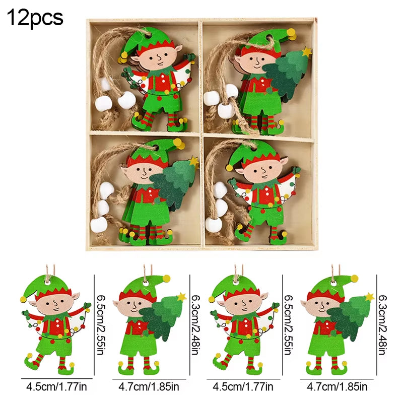 Christmas Wooden Pendants Gingerbread Man Gnomes Xmas Tree Hanging Oranment 2024 Noel Navidad Decorations for Home New Year Gift