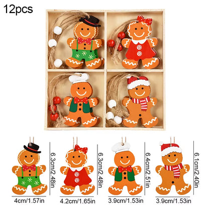 Christmas Wooden Pendants Gingerbread Man Gnomes Xmas Tree Hanging Oranment 2024 Noel Navidad Decorations for Home New Year Gift