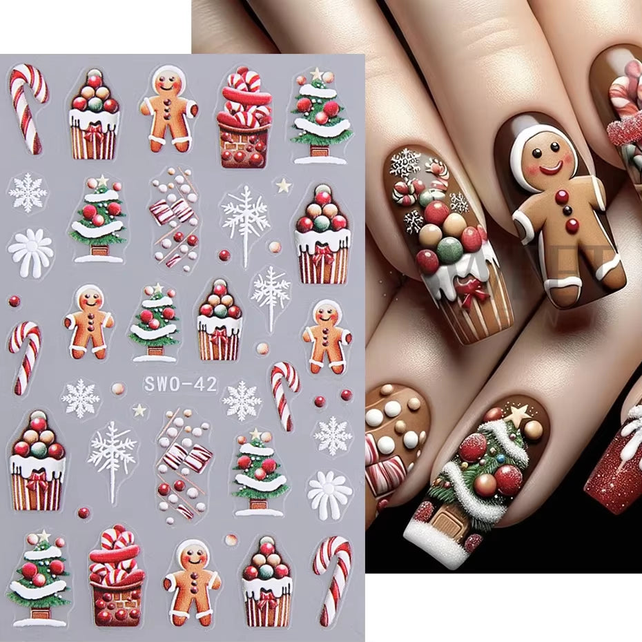 Christmas Cartoon Nail Stickers Santa Claus Snowman Gloves Self Adhesive Sliders Nail Decals Snowflake Manicure Art Decoration