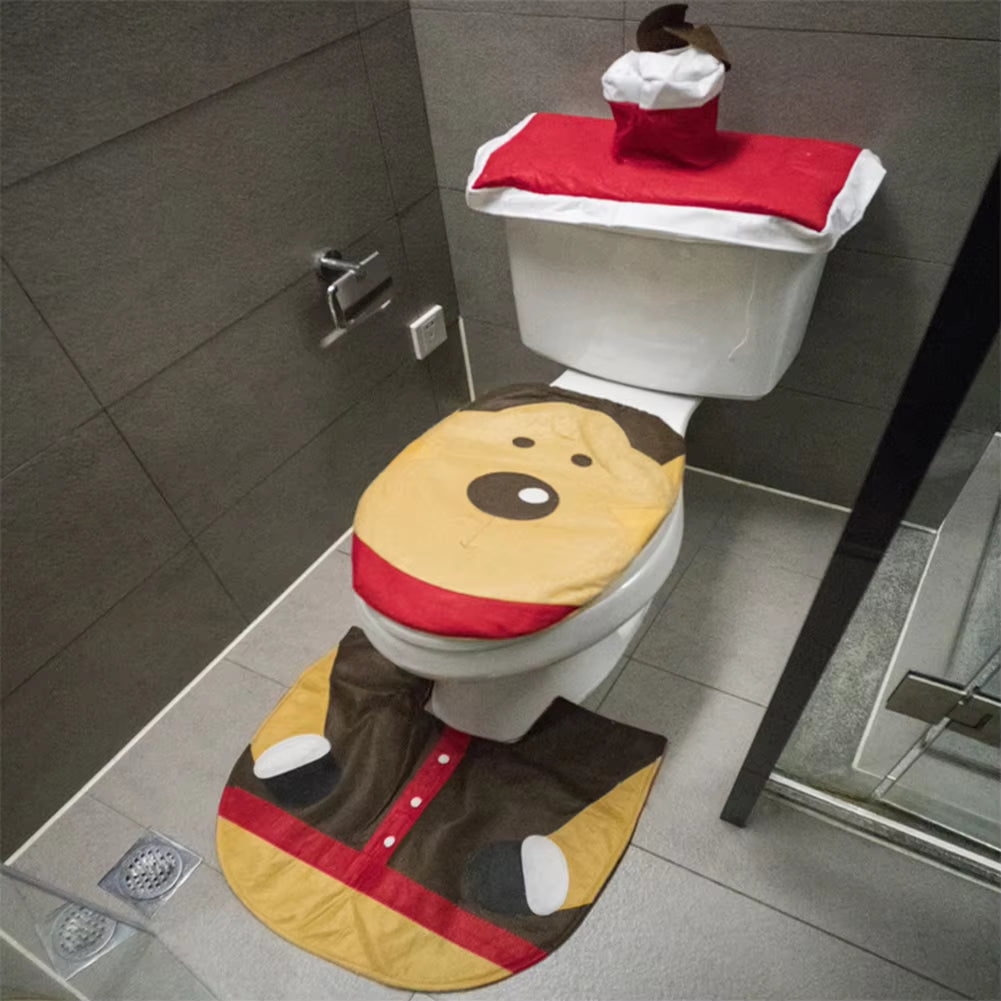 New Cute Christmas Toilet Seat Covers Creative Santa Claus Bathroom Mat Xmas Supplies for Home New Year Navidad Gift Decor 2024