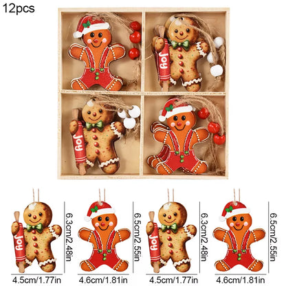 Christmas Wooden Pendants Gingerbread Man Gnomes Xmas Tree Hanging Oranment 2024 Noel Navidad Decorations for Home New Year Gift