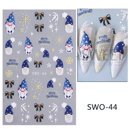 Christmas Cartoon Nail Stickers Santa Claus Snowman Gloves Self Adhesive Sliders Nail Decals Snowflake Manicure Art Decoration