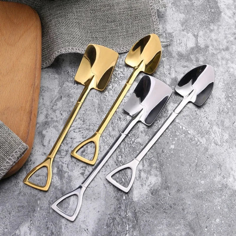 10/2Pcs Stainless Steel Shovel Spoon Gold Silver Coffee Spoons Ice Cream Dessert Scoops Teaspoon Kitchen Tableware Cutlery Set